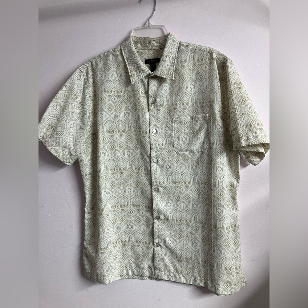 Men’s Casual Short Sleeve Shirt, Cream/Tan, Large 16-16 1/2, Van Heusen